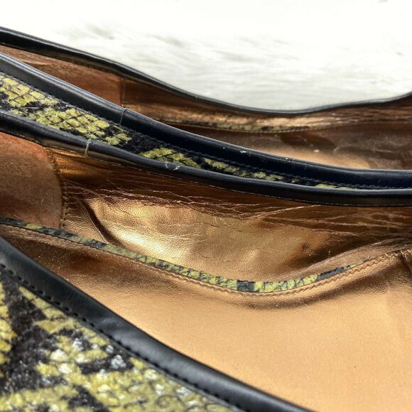 LOGO Lori Goldstein 9 M Womens Green Python Print Embellished Peep Toe Flats - Picture 3 of 10